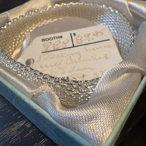 Sterling Silver 925 Mesh Bangle Bracelet, 32.55g, 7" Round Signed